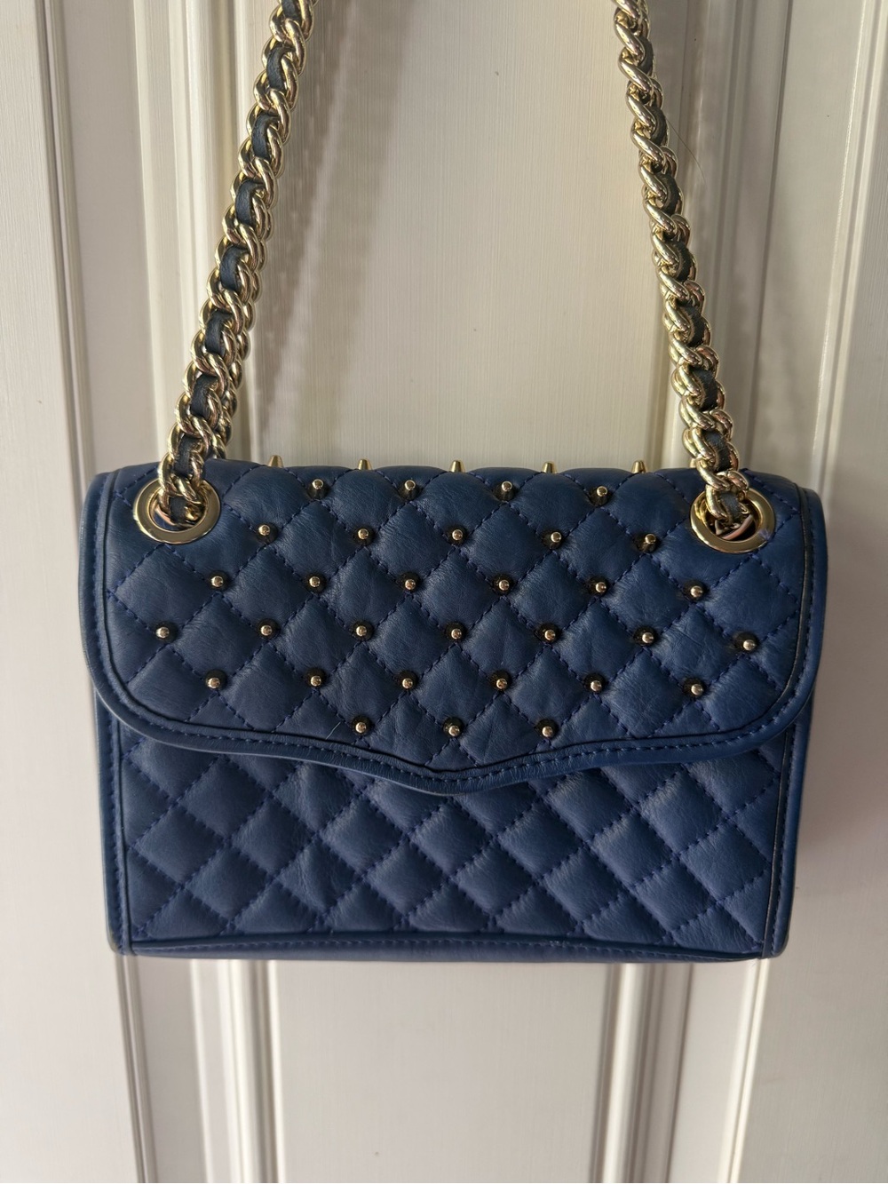 Rebecca Minkoff Quilted Blue Leather Chain Shoulder Handbag